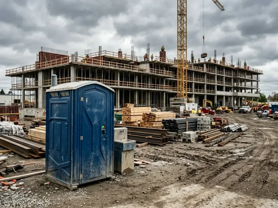 Porta Potty — Construction Site — Porta Potty, Portable Handwashing Station, Tower Crane, Construction Site, Porta Potty Ren…