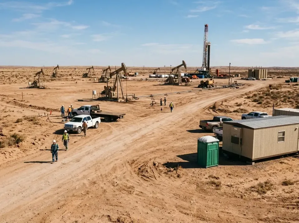 Porta Potty — Oil Field — Porta Potty, Oil Pump Jack, Drilling Rig, Oil Field, Porta Potty Rentals and Dumpster Rental in Hu…